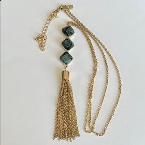 INC International Concepts Gold Tone Green and Black Geometric Necklace